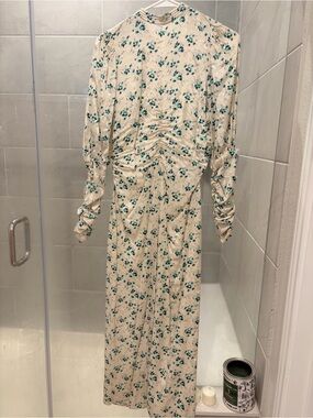 ByTimo Cream Floral Long-Sleeve Dress with Teal Floral Print XS
